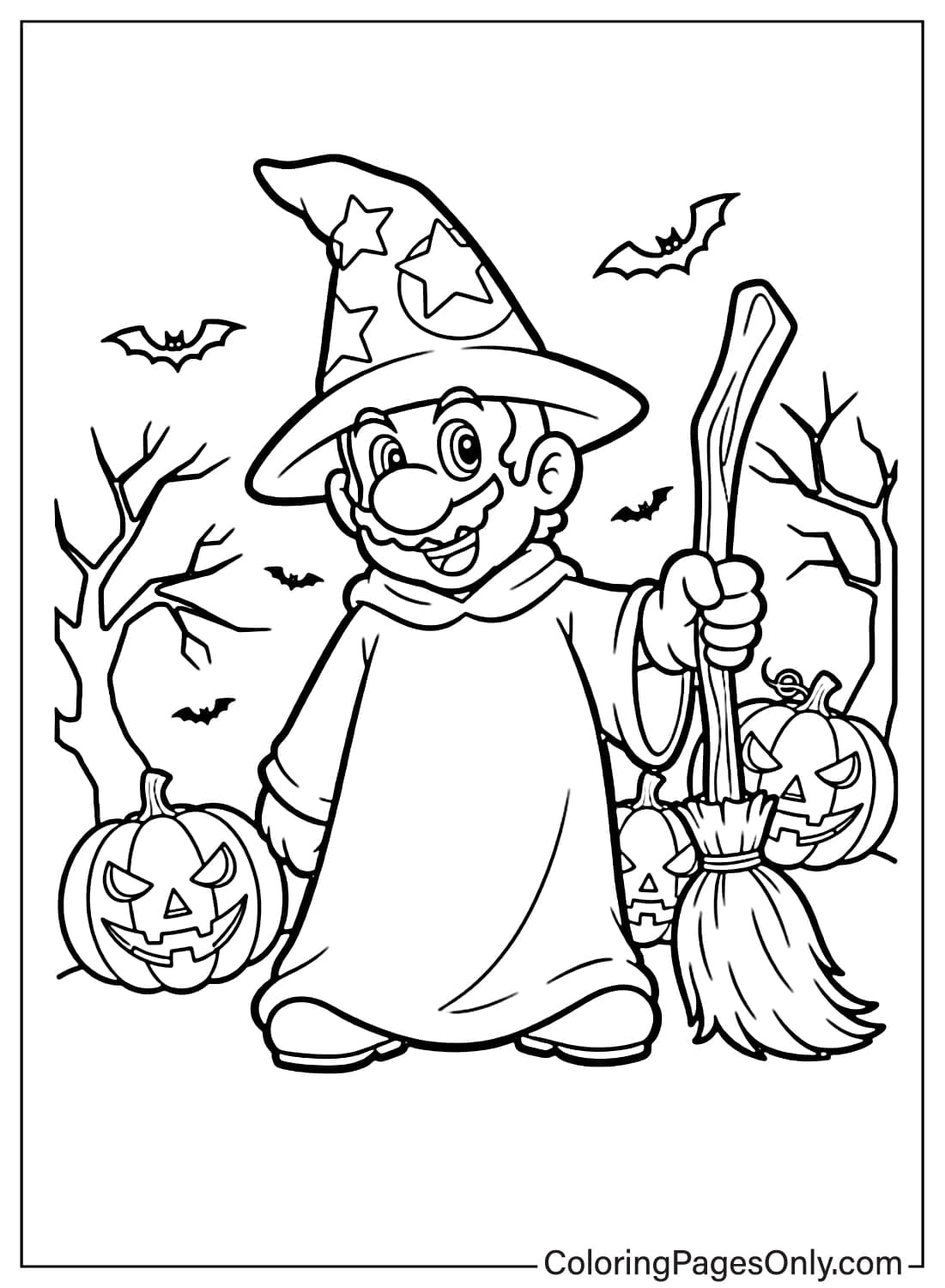 Mario wizard Halloween coloring page from Mario