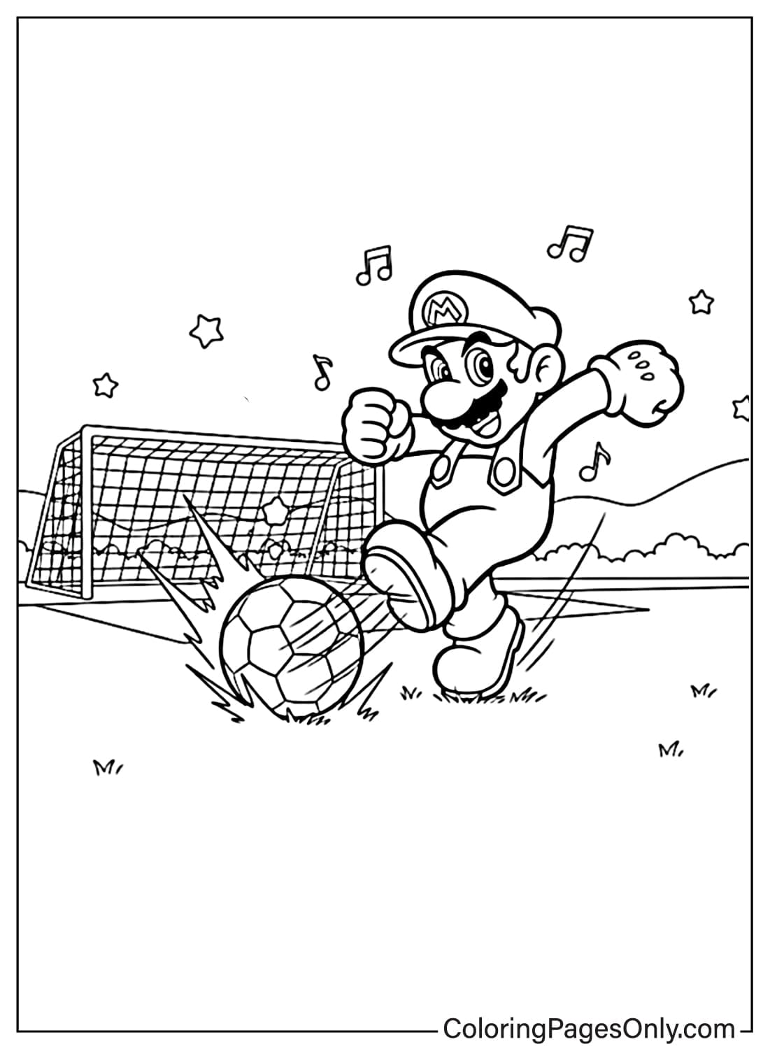 Mario kicking soccer ball coloring page from Mario