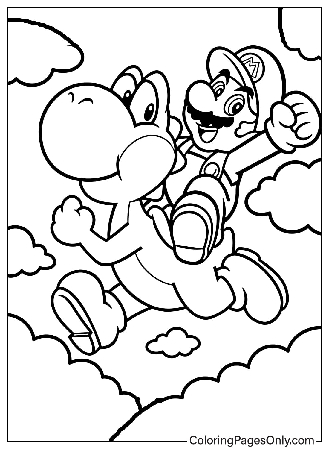 Mario riding Yoshi coloring page from Mario