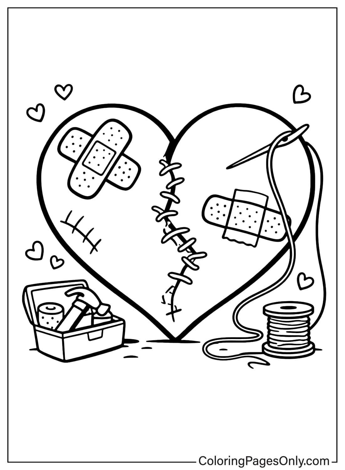 Valentines Day Coloring Pages Mended Heart Sewing from Valentine's Day