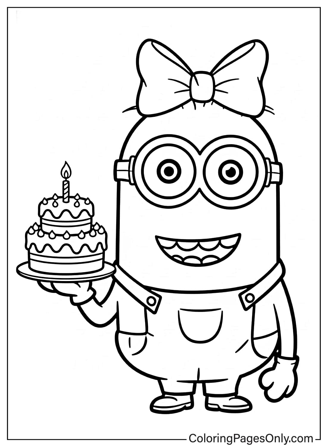 Minion Coloring Pages holding birthday cake from Minion