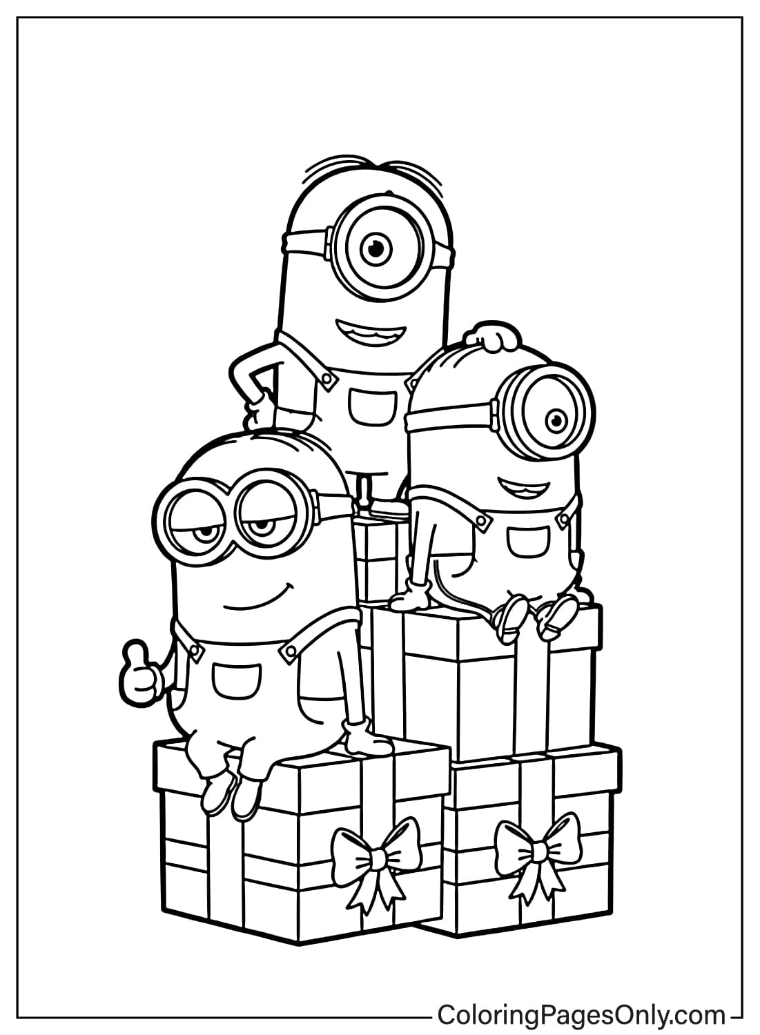Minion Coloring Pages sitting on gift boxes from Minion