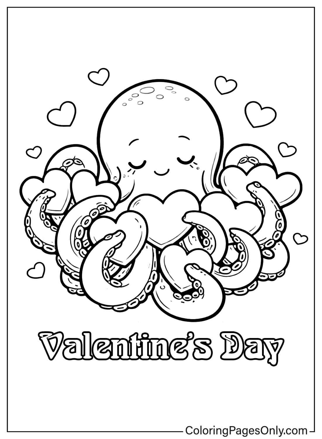 Valentines Day Coloring Pages Octopus Hug Hearts from Valentine's Day