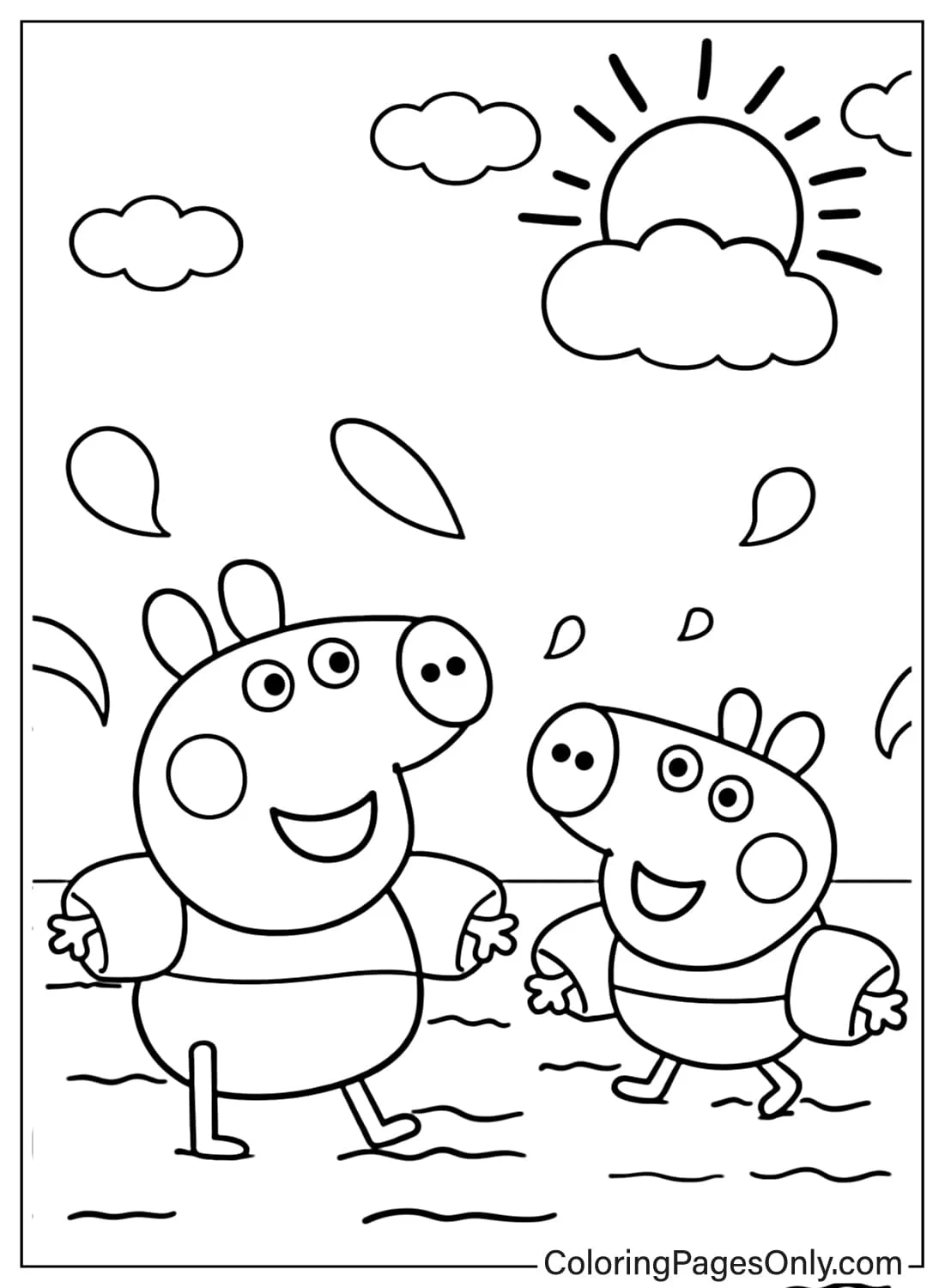 Peppa Pig And George Swimming Coloring Page from Peppa Pig