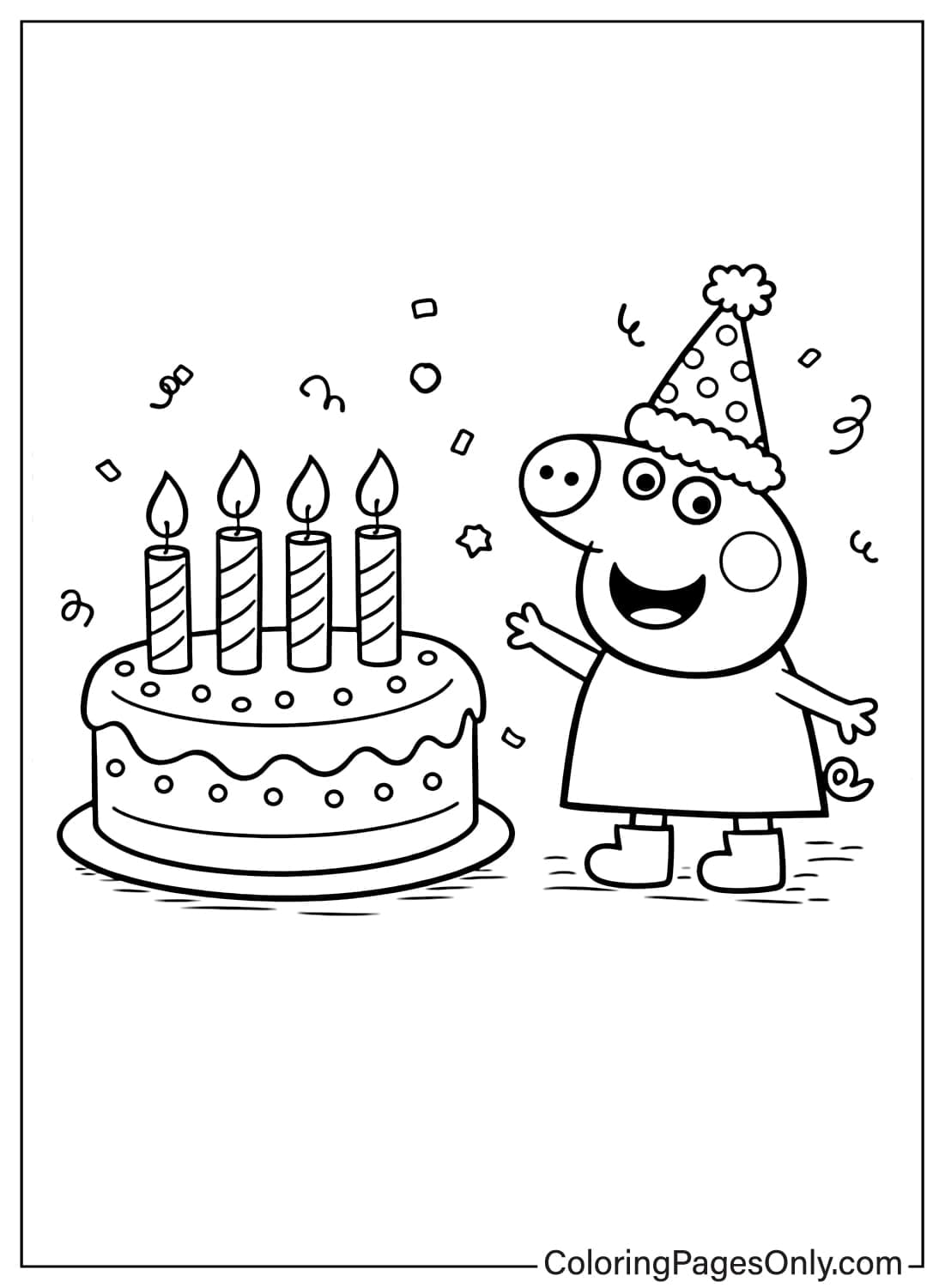 Peppa Pig Birthday Cake Coloring Page from Peppa Pig