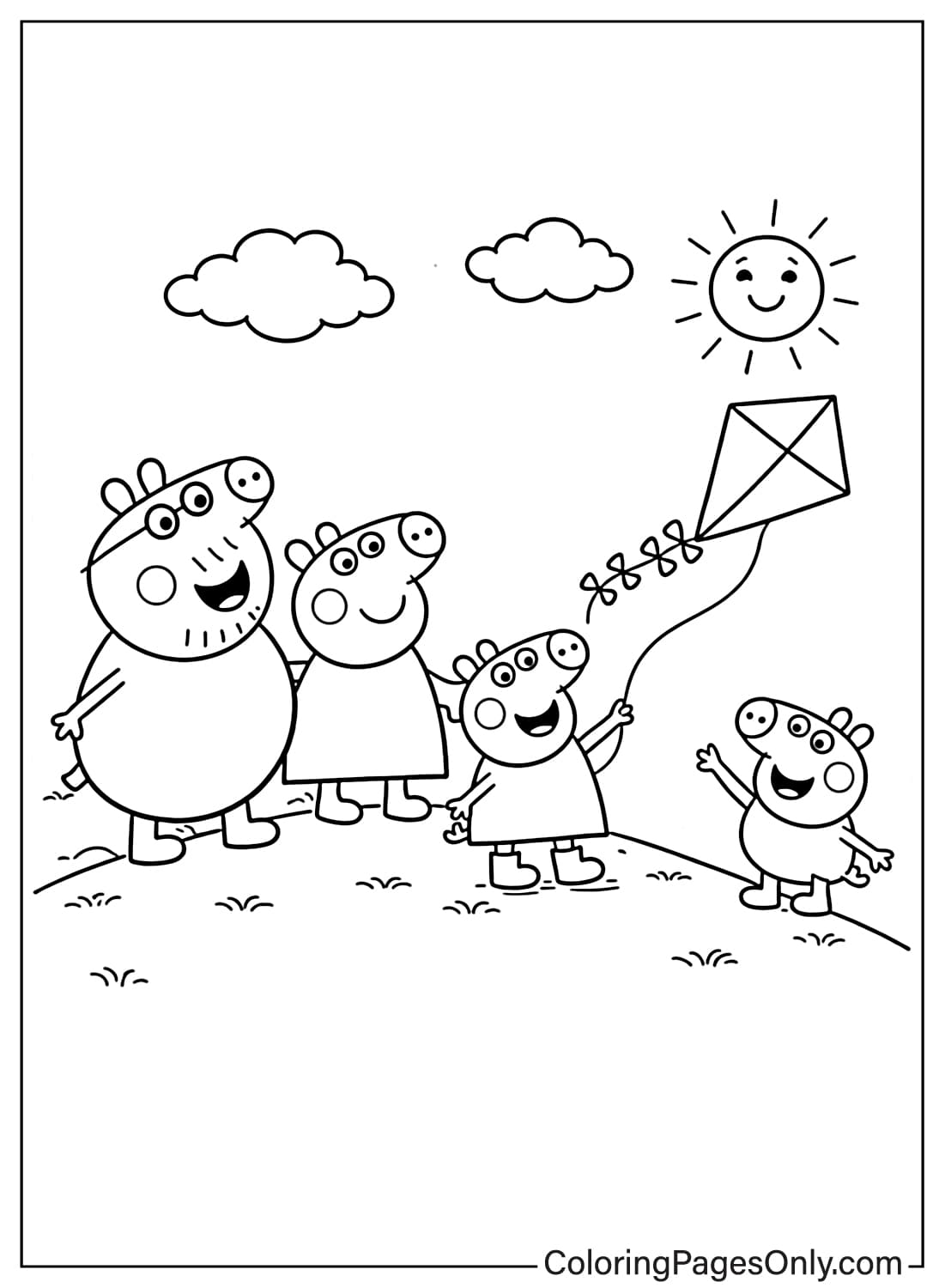 Peppa Pig Family Flying Kite Coloring Page from Peppa Pig