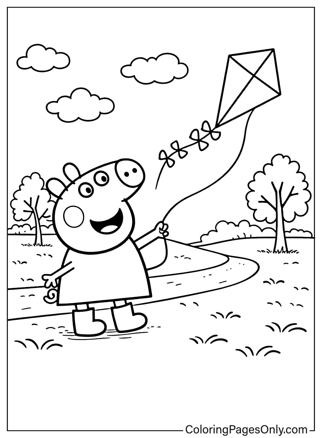 Peppa Pig Flying Kite In Park Coloring Page from Peppa Pig