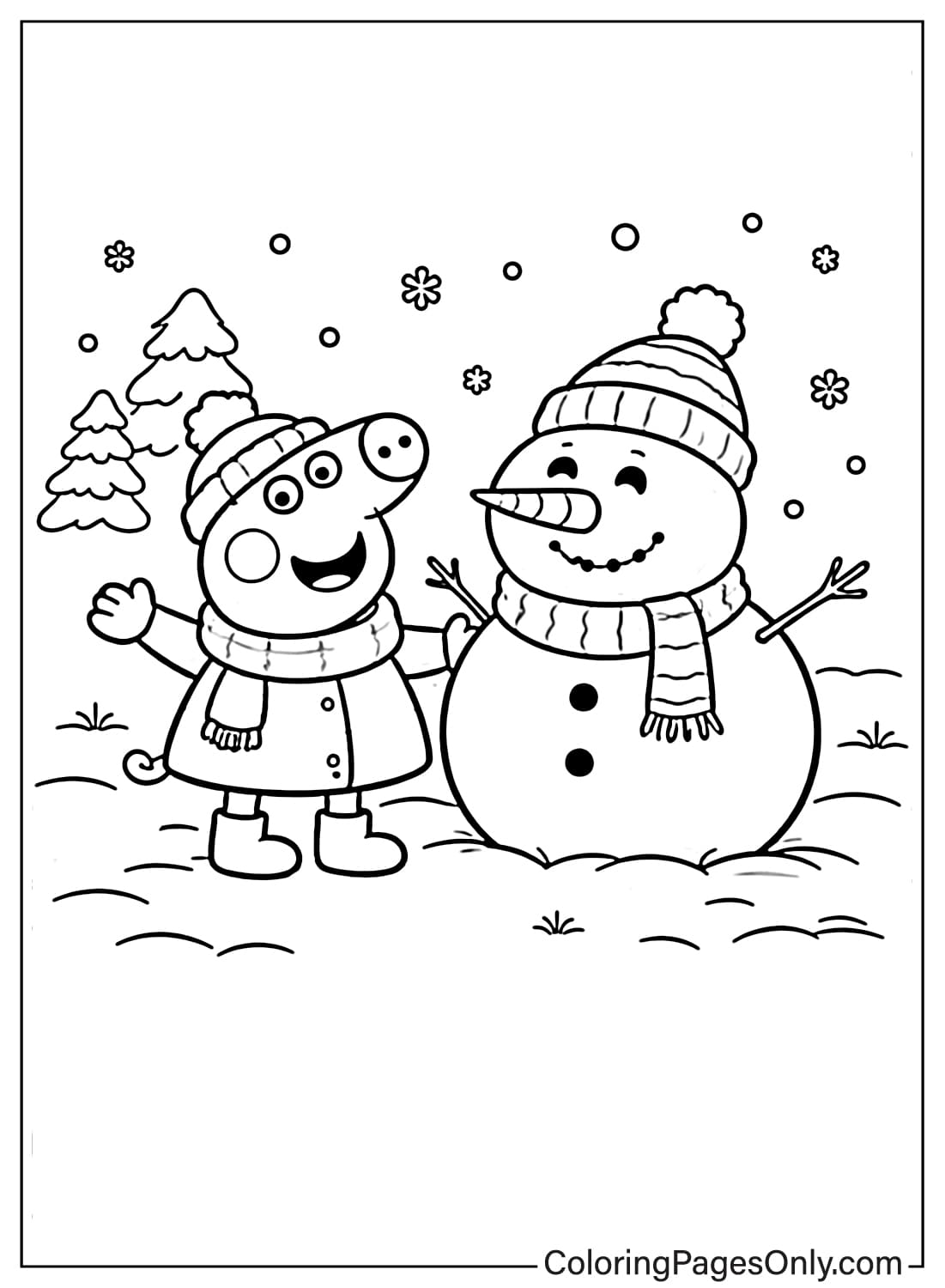 Peppa Pig Playing With Snowman Coloring Page from Peppa Pig