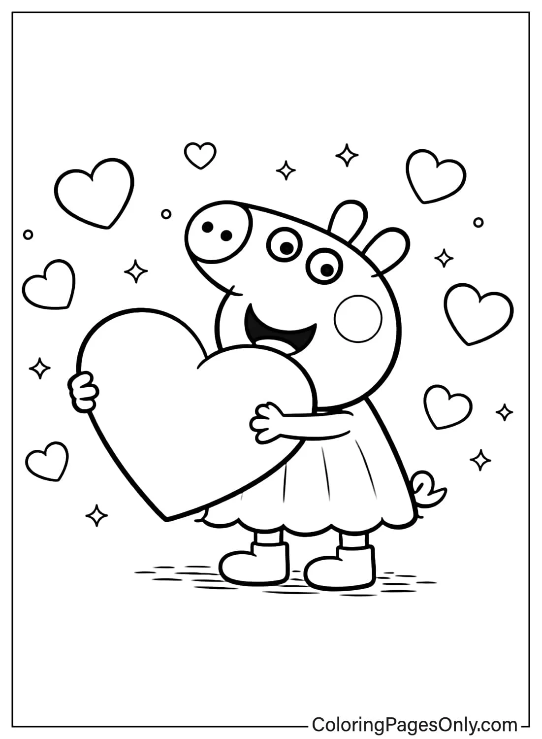 Peppa Pig Valentine Heart Coloring Page from Peppa Pig