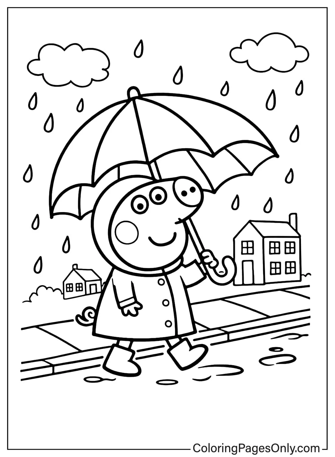 Peppa Pig Walking With Umbrella Coloring Page from Peppa Pig