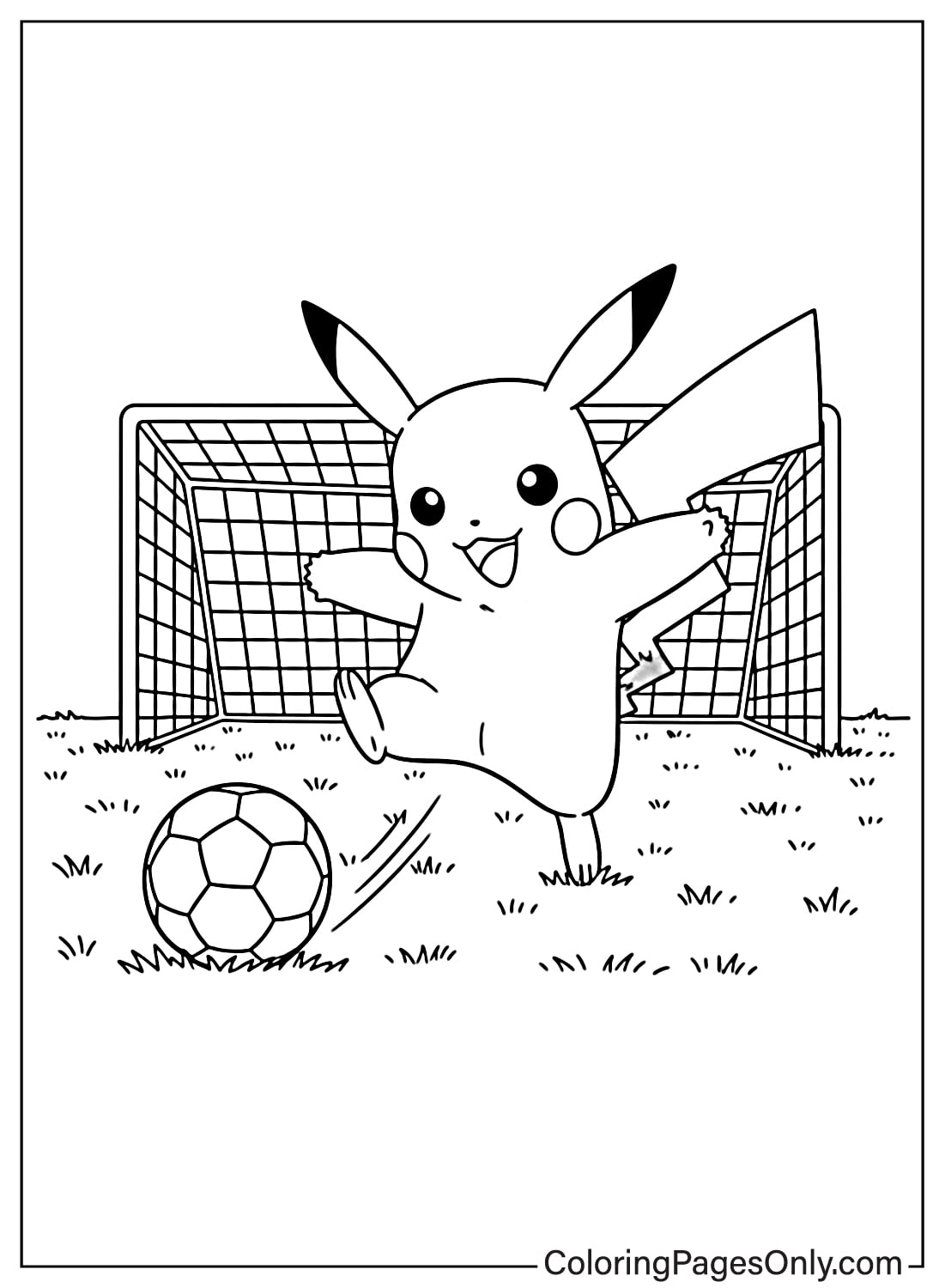 Pikachu playing soccer coloring page from Pikachu