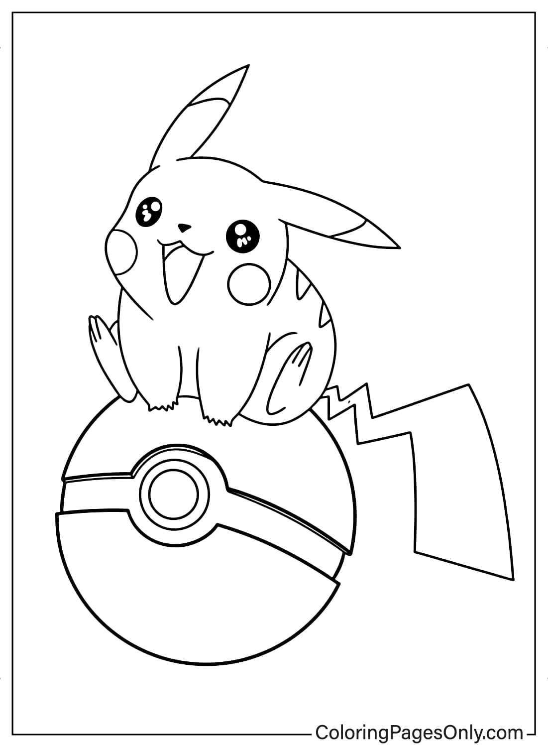 Pikachu on Poke Ball coloring page from Pikachu