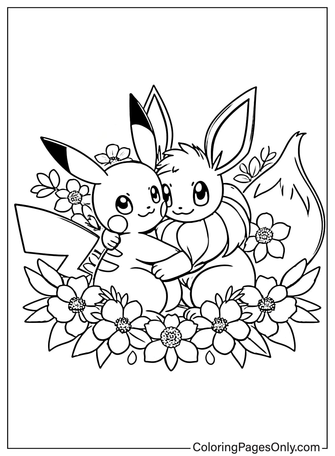 Pikachu and Eevee coloring page from Pikachu