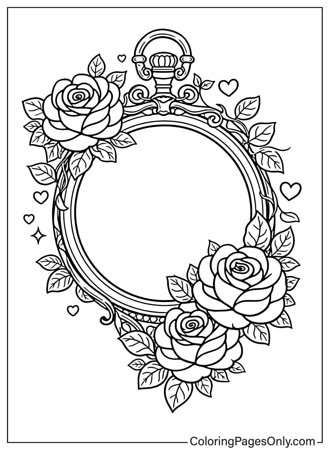 Rose coloring pages mirror frame with roses from Rose