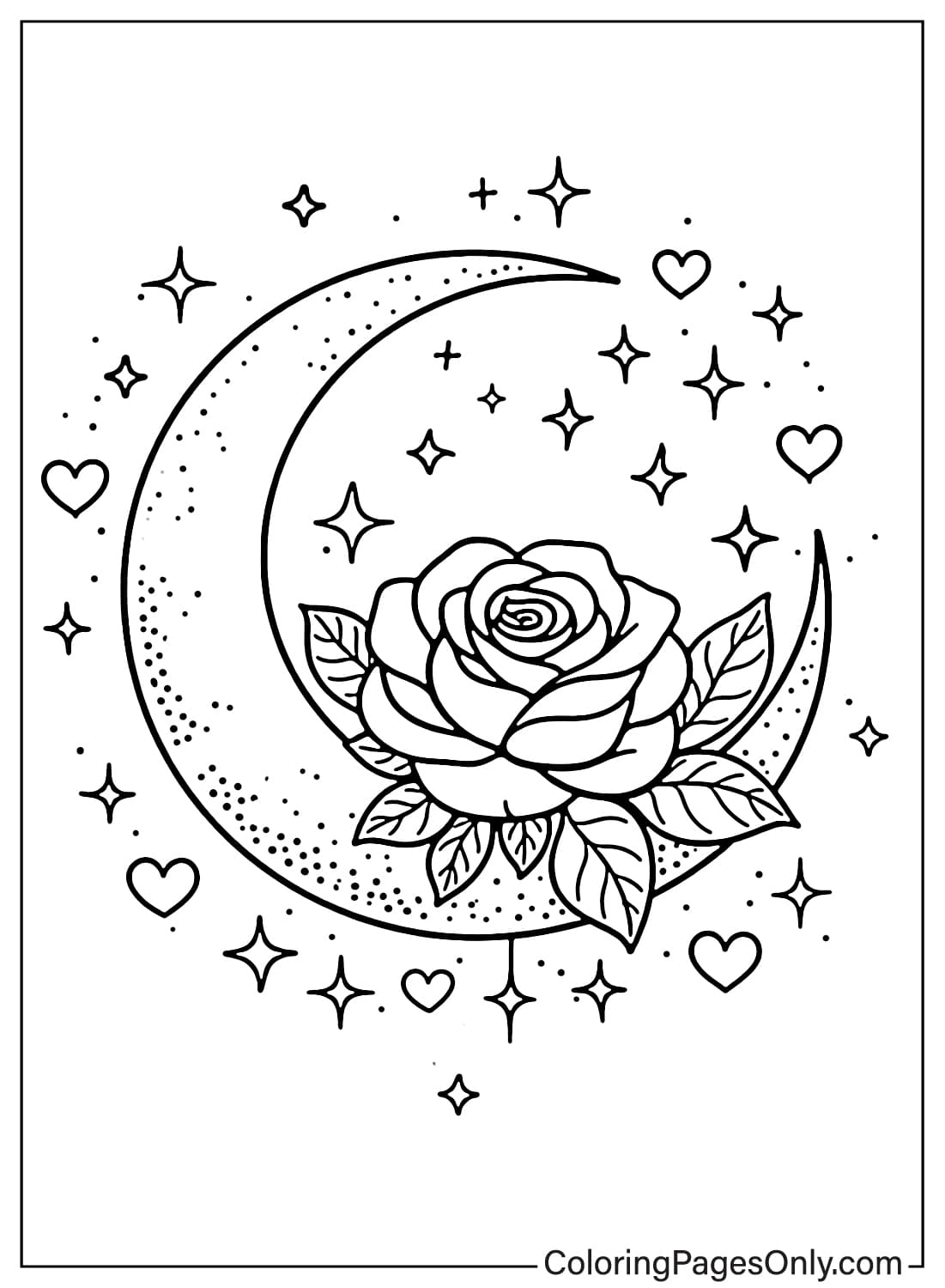 Rose coloring pages crescent moon with rose from Rose