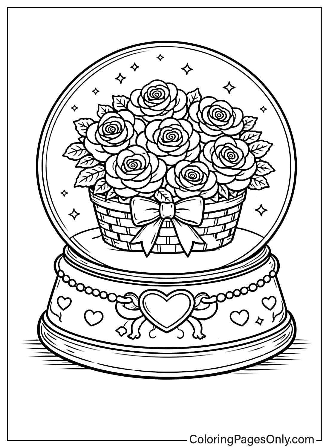 Rose coloring pages snow globe with rose basket from Rose