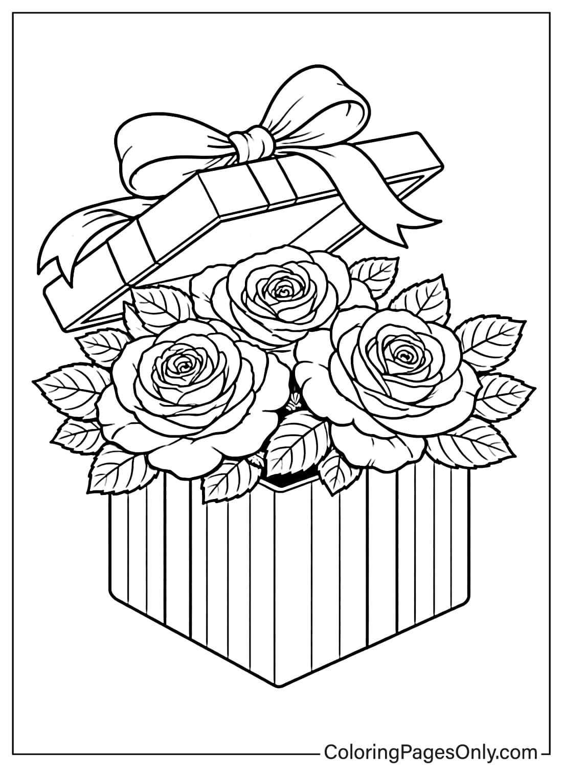 Rose coloring pages open gift box with roses from Rose