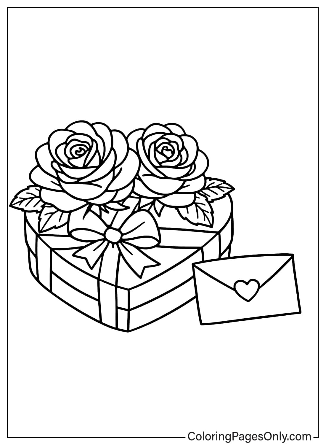 Rose coloring pages gift box with roses and envelope from Rose