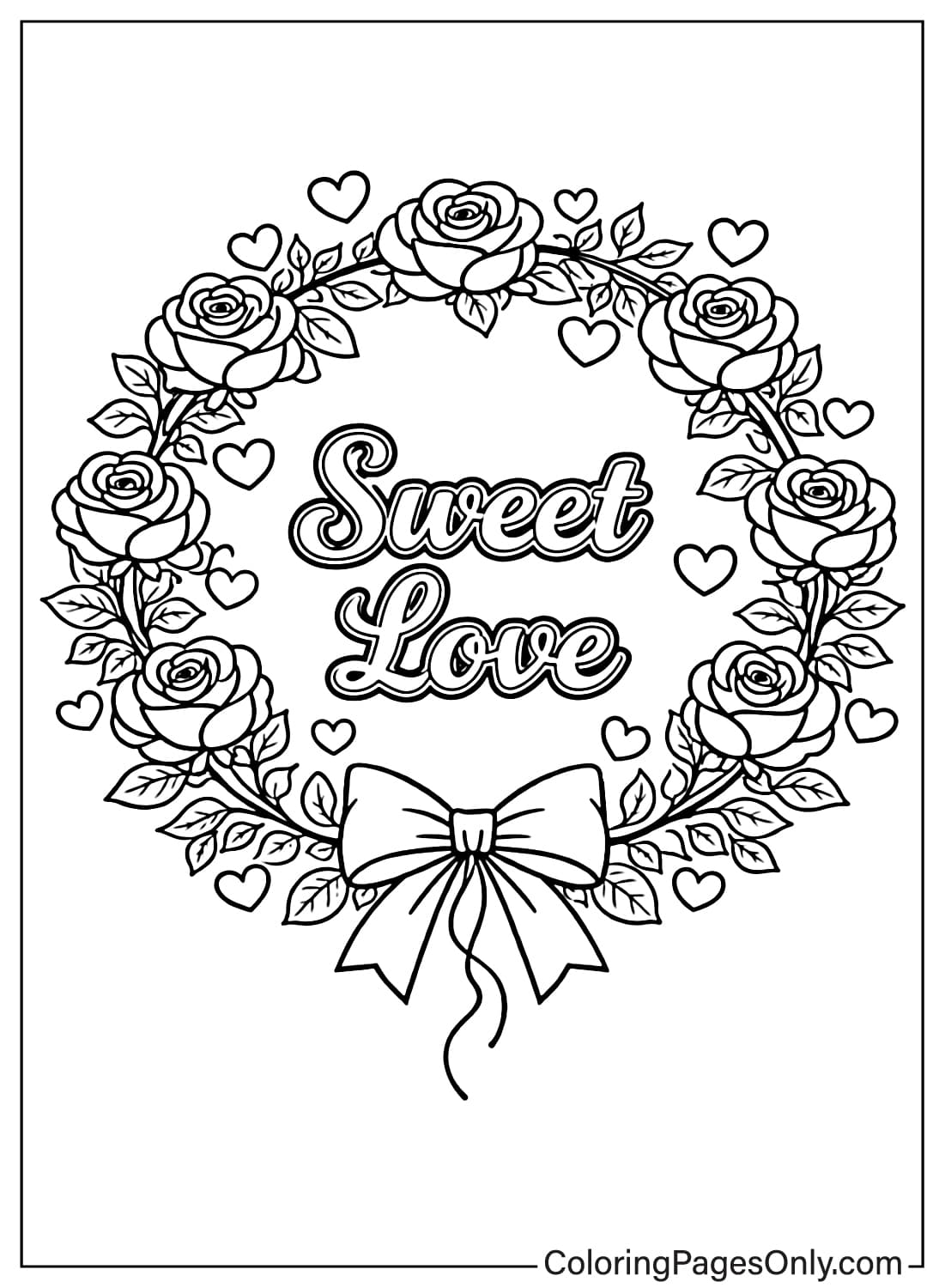 Rose coloring pages sweet love rose wreath from Rose