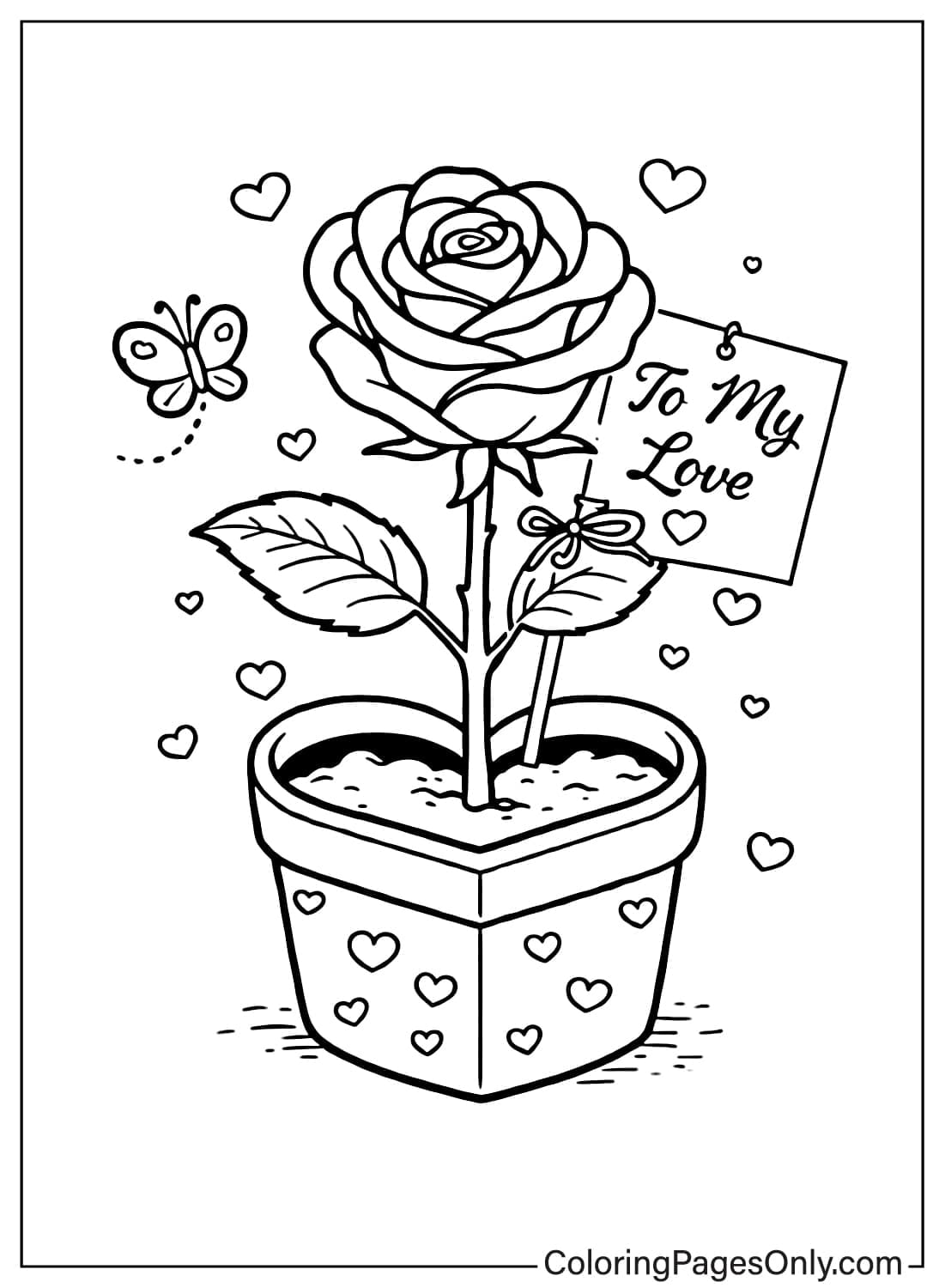 Love Coloring Pages Rose In Heart Flower Pot from Love