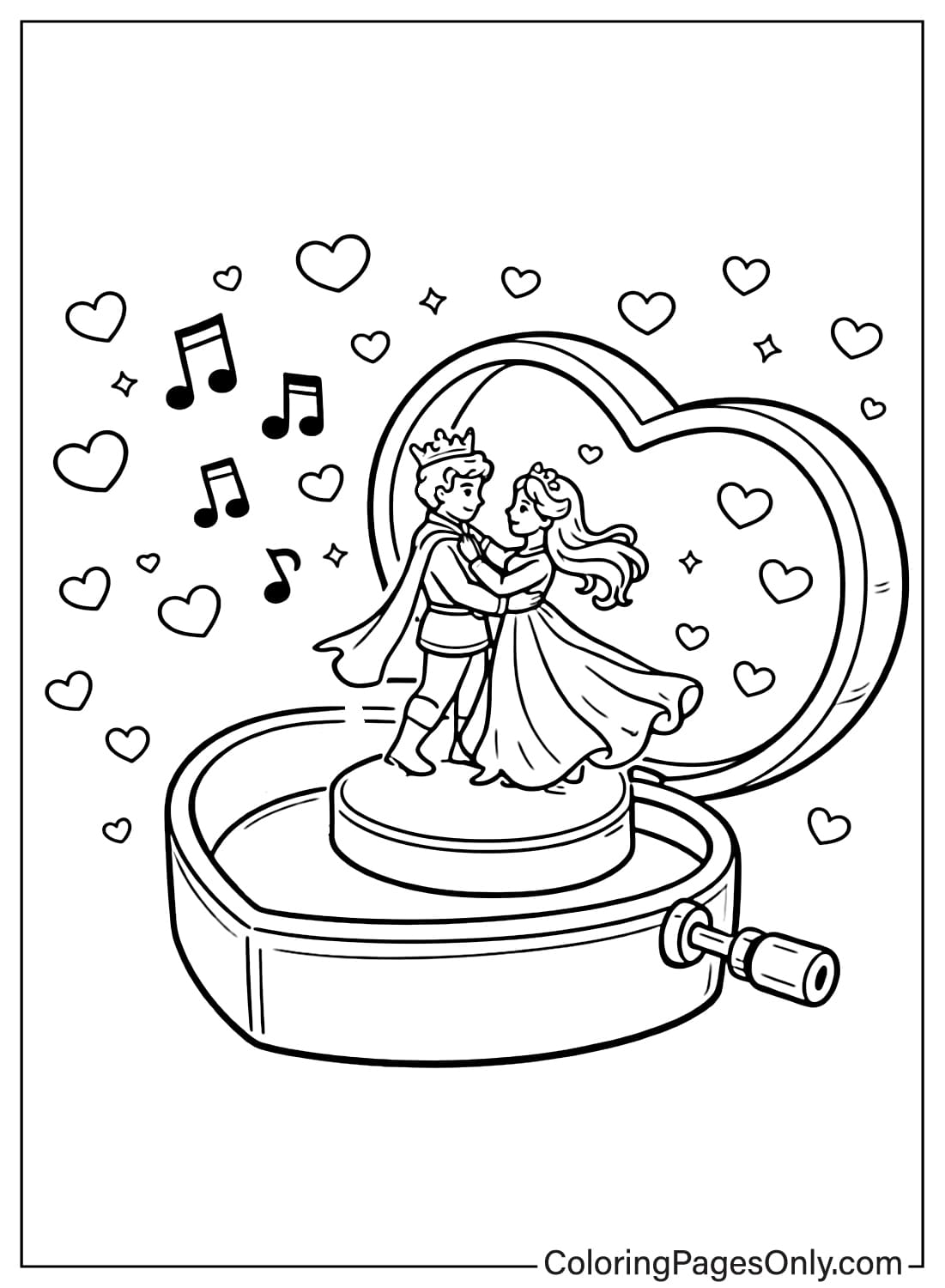 Royal Couple Dancing In Heart Music Box Coloring Page from Heart