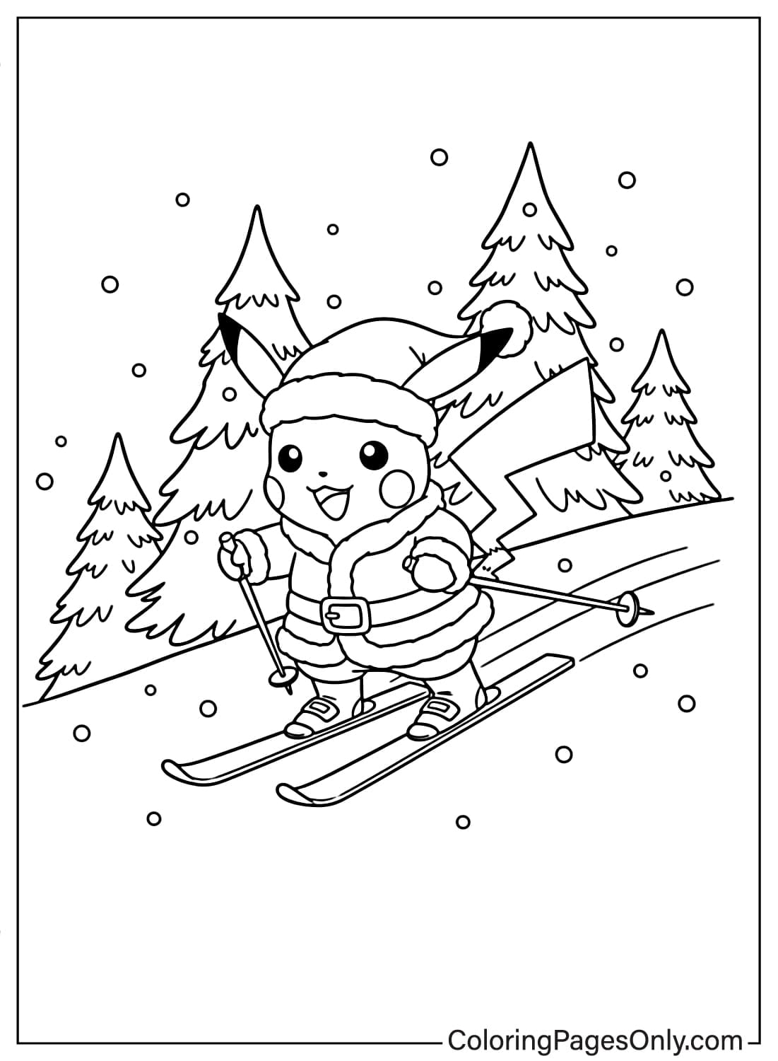 Christmas Pikachu skiing coloring page from Pikachu