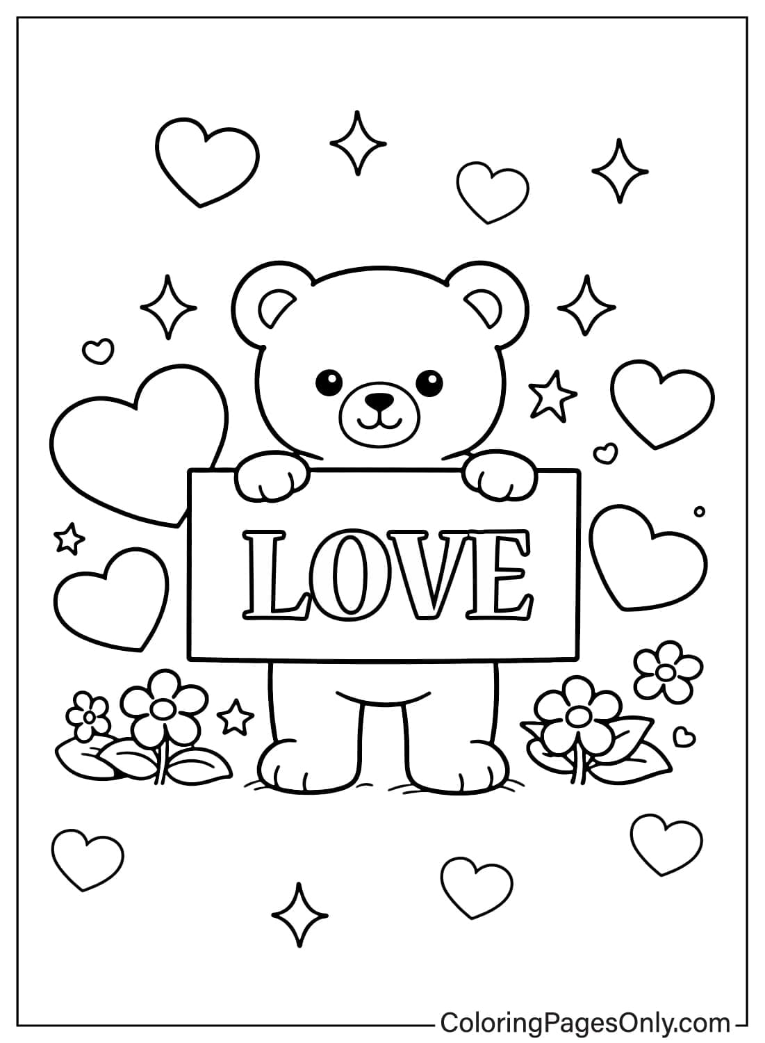 Love Coloring Pages Bear Holding Love Sign from Love
