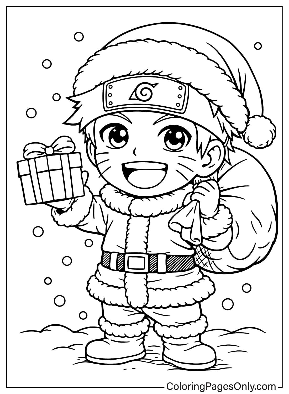 Chibi Naruto Wearing Santa Hat Holding Gift Naruto Coloring Pages from Naruto