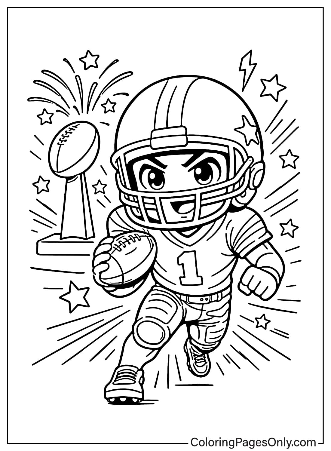 Super Bowl coloring page with cute football player from Super Bowl
