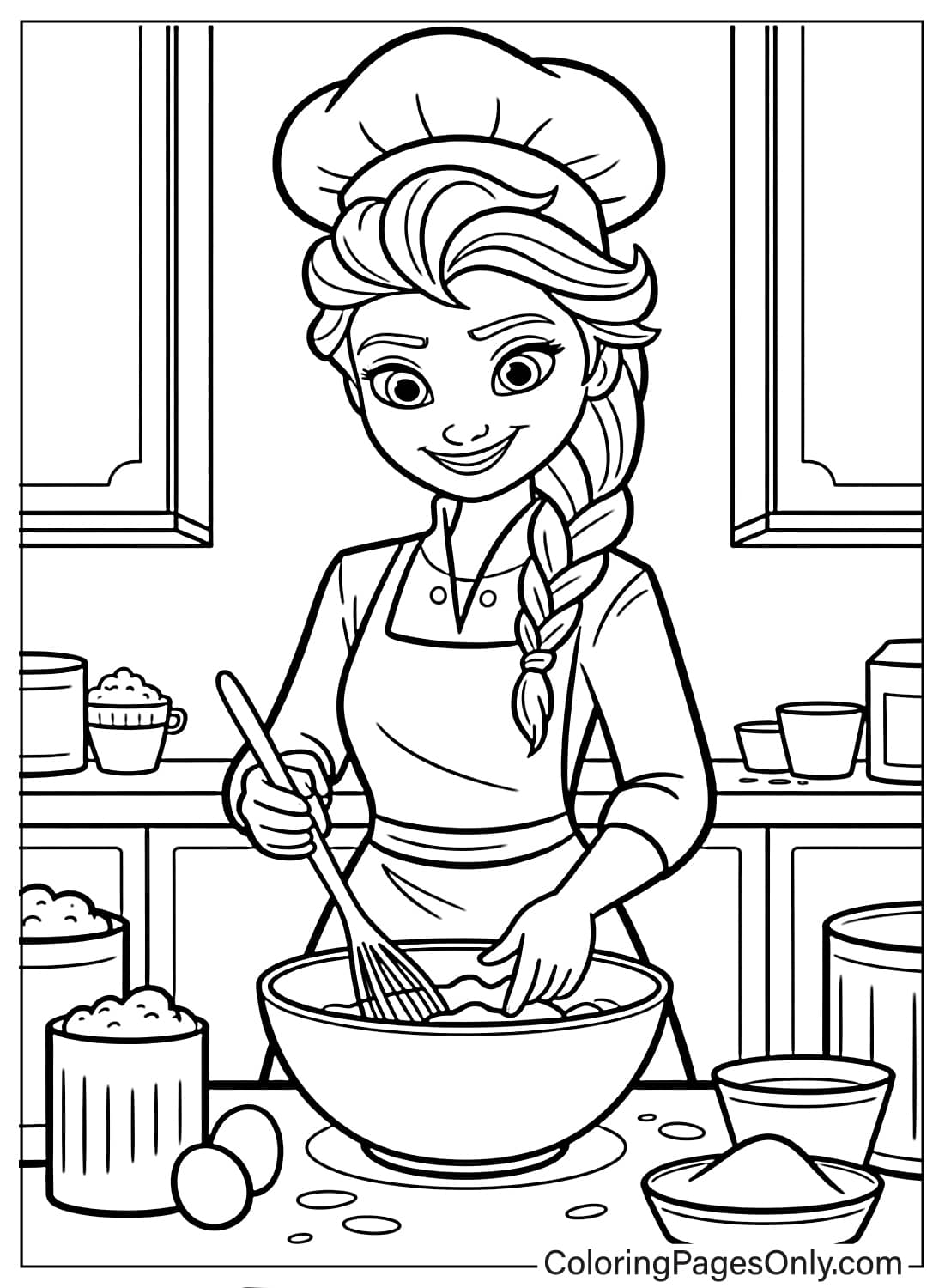 Elsa Coloring Pages Elsa cooking in the kitchen from Elsa