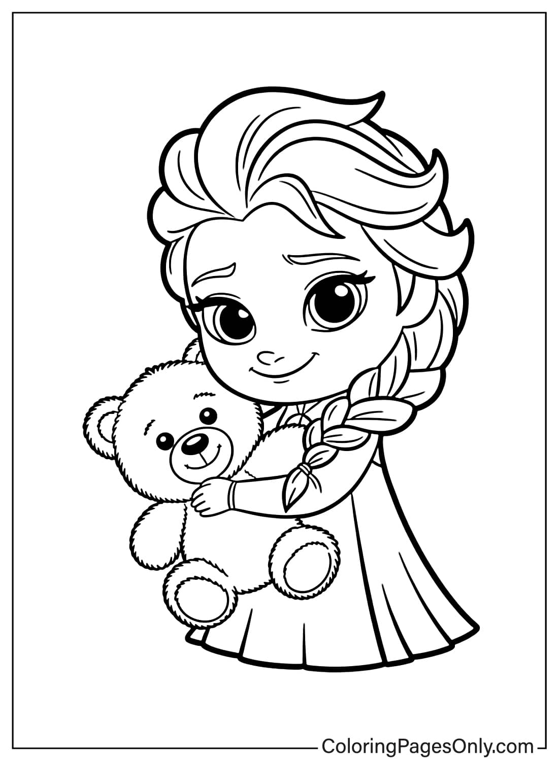 Elsa Coloring Pages Elsa hugging a teddy bear from Elsa