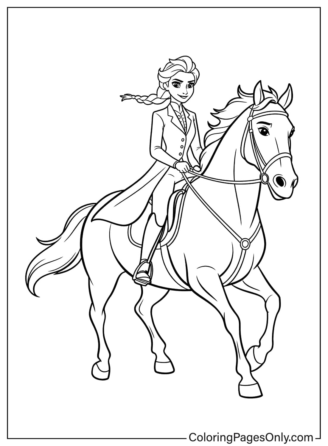 Elsa Coloring Pages Elsa riding a horse from Elsa