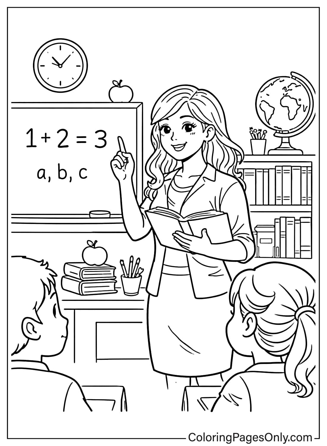 Female Teacher Teaching Students Womens Day Coloring Page from Women's Day