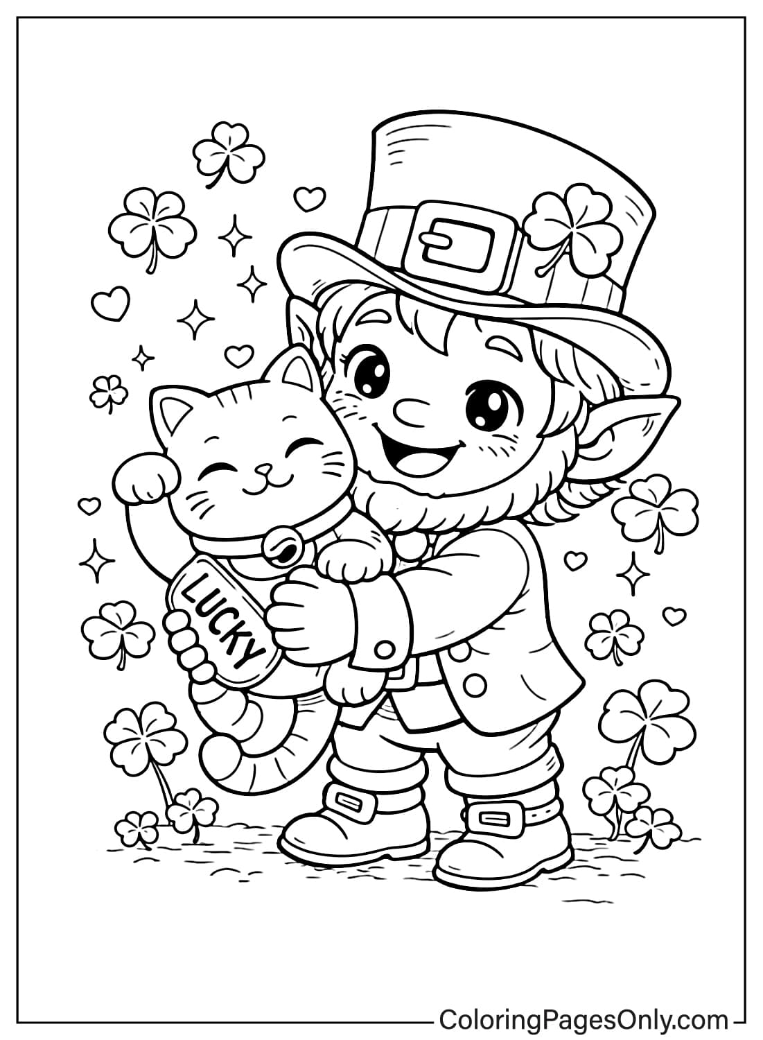 Leprechaun Holding Lucky Cat Leprechaun Coloring Pages from Leprechaun
