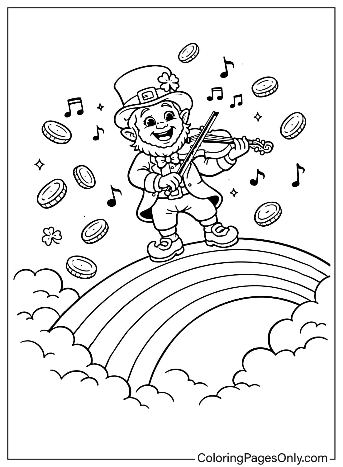 Leprechaun Playing Violin On Rainbow Leprechaun Coloring Pages from Leprechaun