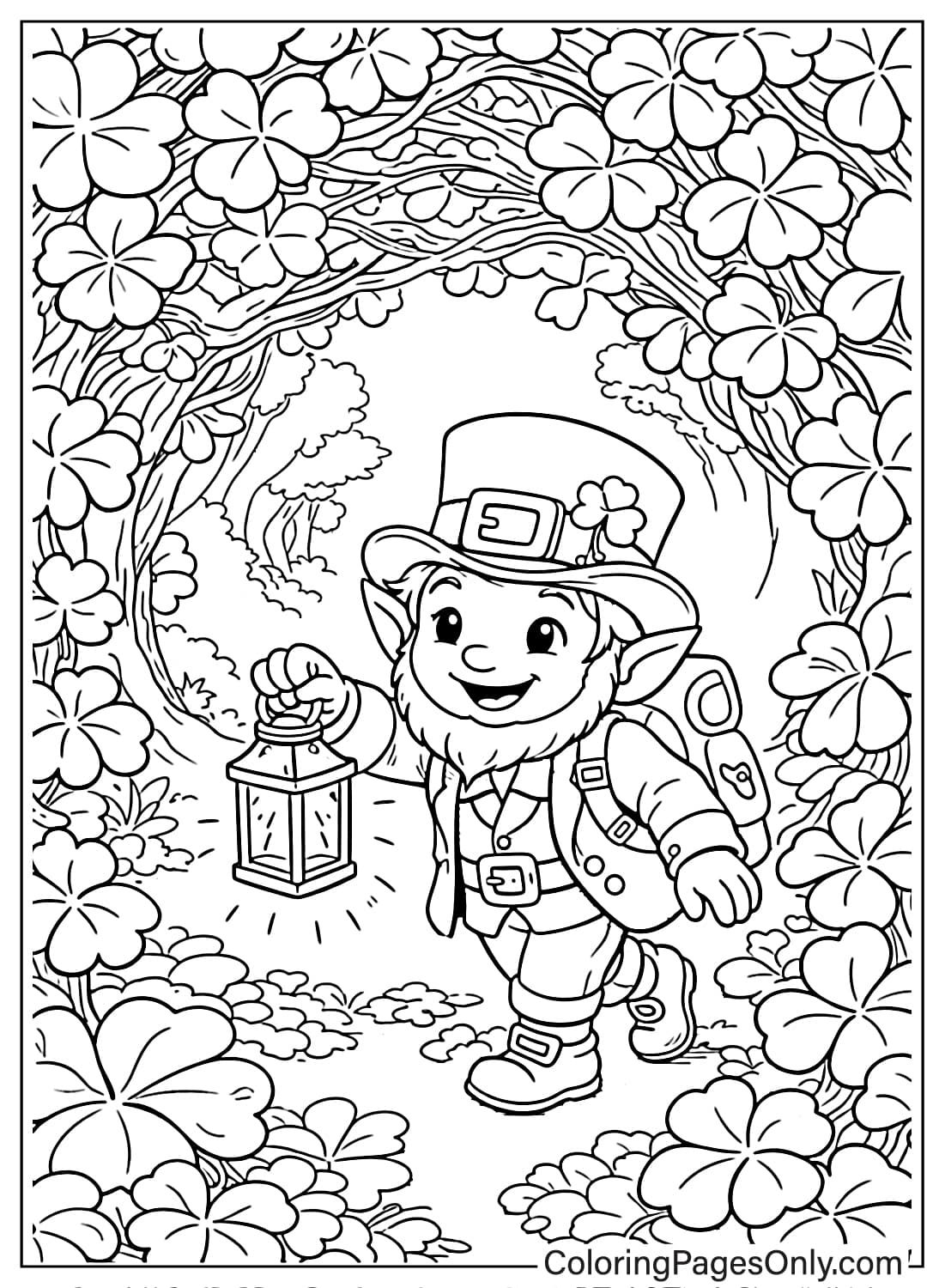 Little Leprechaun Exploring Secret Clover Forest Leprechaun Coloring Pages from Leprechaun