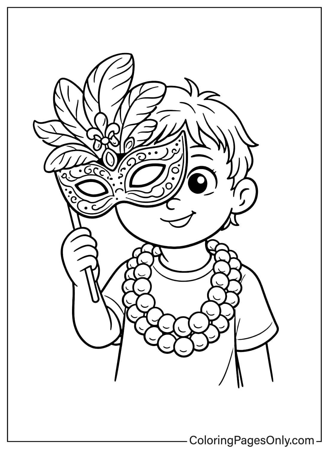 Mardi Gras Coloring Pages Boy Holding Mask And Beads from Mardi Gras