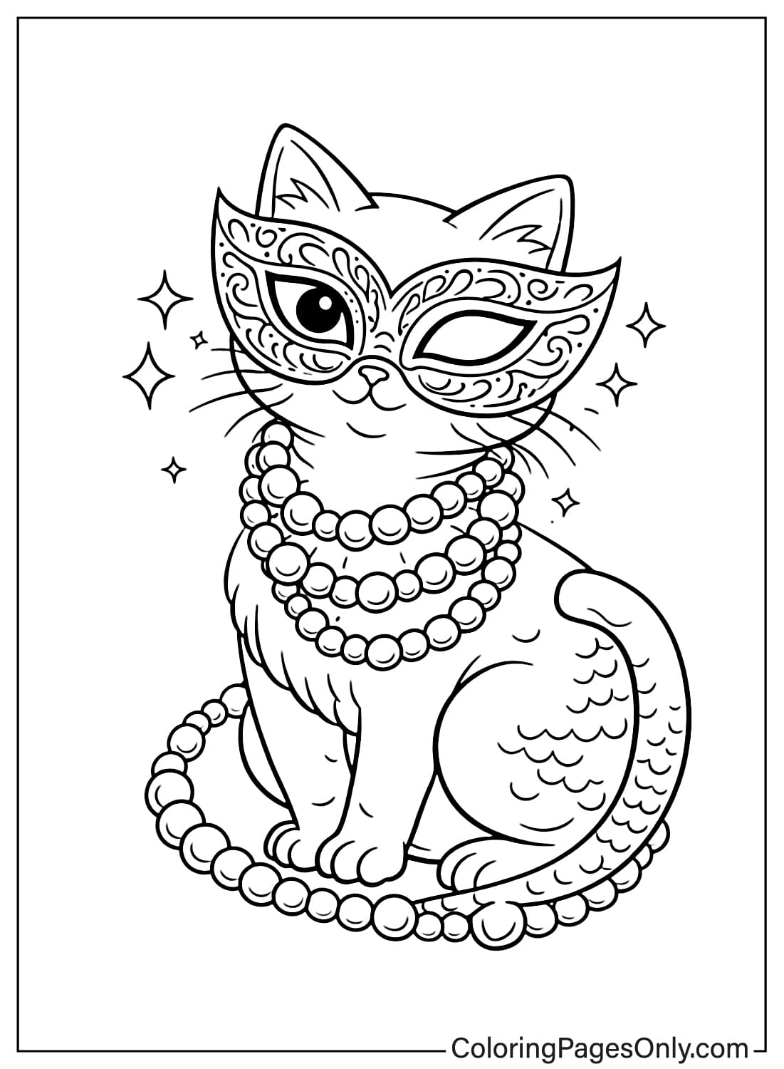 Mardi Gras Coloring Pages Cat Wearing Mask And Beads from Mardi Gras