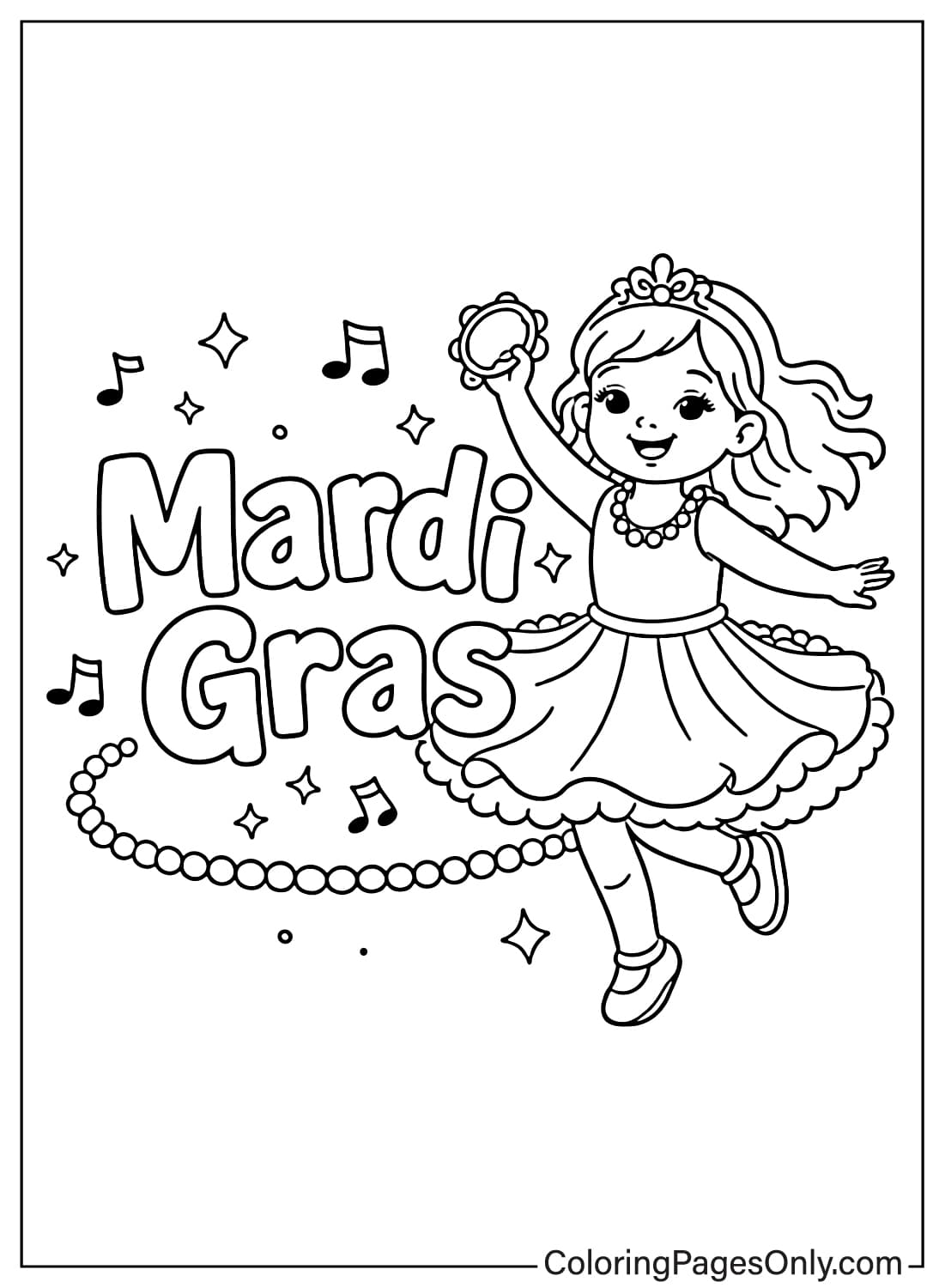Mardi Gras Coloring Pages Dancing Girl With Mask And Beads from Mardi Gras