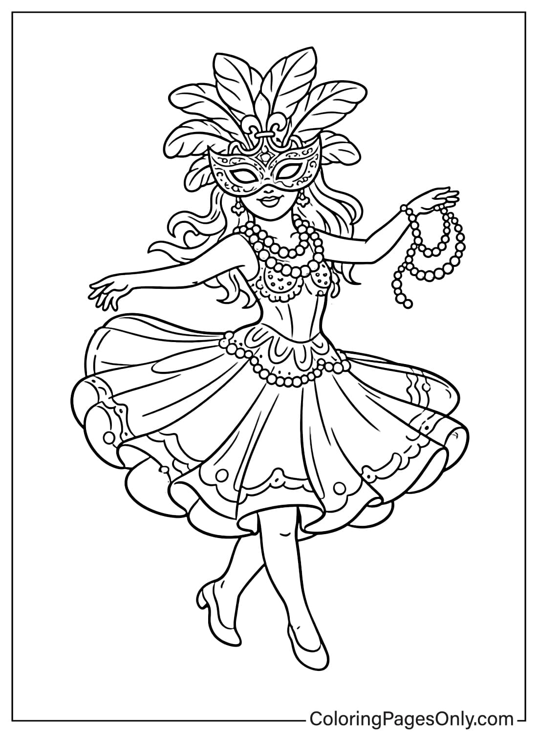 Mardi Gras Coloring Pages Girl Dancing In Carnival Costume from Mardi Gras