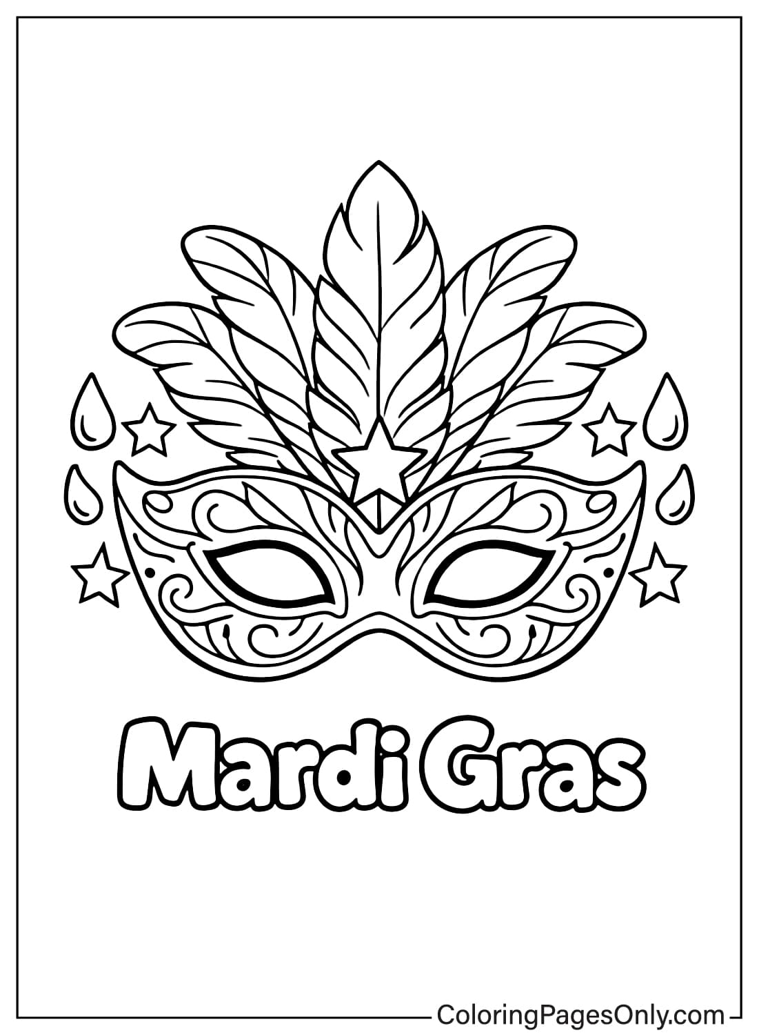 Mardi Gras Coloring Pages Mask With Feathers Stars And Drops from Mardi Gras