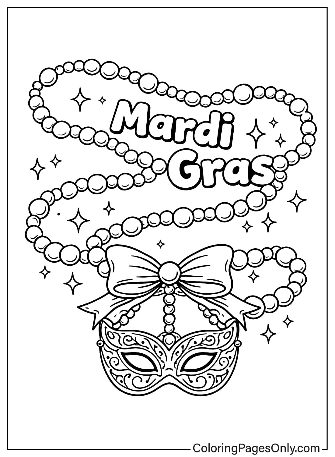 Mardi Gras Coloring Pages Lettering With Mask Beads And Ribbon from Mardi Gras