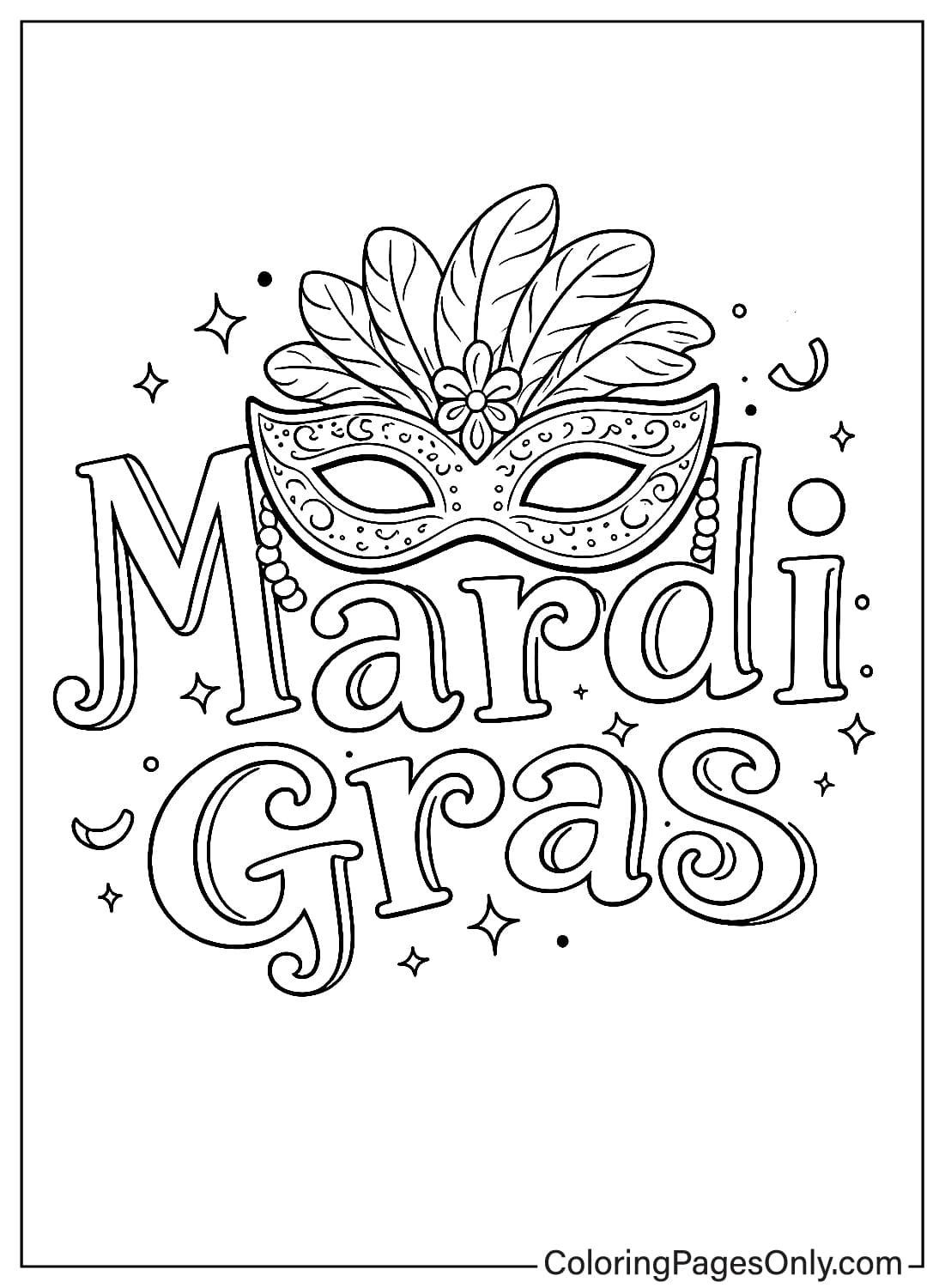 Mardi Gras Coloring Pages With Decorative Mask And Text from Mardi Gras