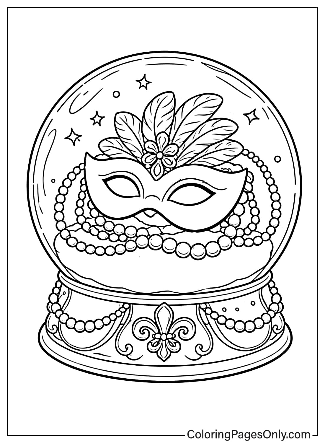 Mardi Gras Coloring Pages Snow Globe With Mask And Beads from Mardi Gras