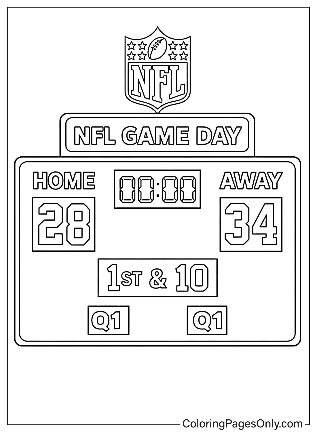 NFL game day scoreboard coloring page from NFL