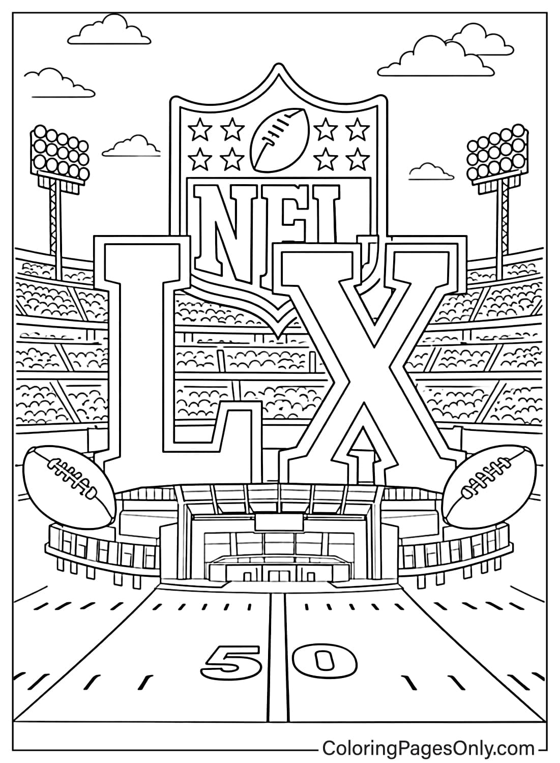 Super Bowl LX stadium coloring page from NFL