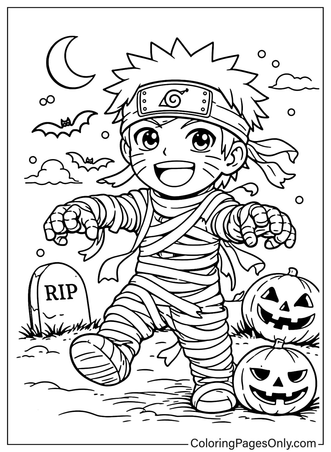 Naruto In Mummy Costume With Pumpkins Naruto Coloring Pages from Naruto