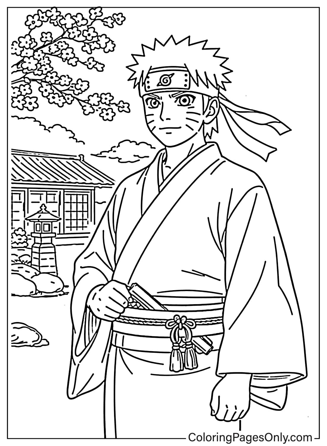 Naruto Wearing Kimono In Japanese Garden Naruto Coloring Pages from Naruto