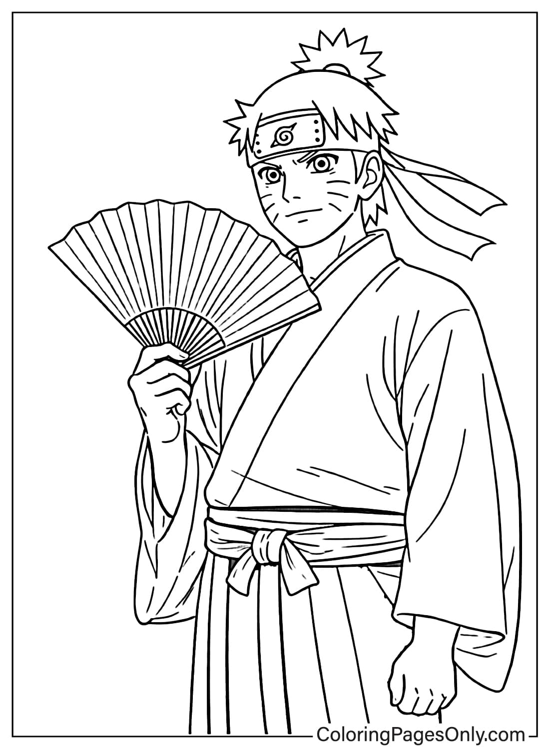Naruto In Kimono Holding Folding Fan Naruto Coloring Pages from Naruto