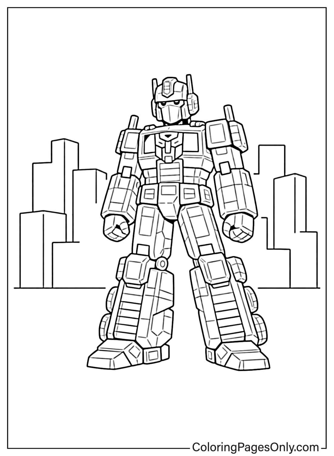 Optimus Prime protecting city coloring page from Optimus Prime